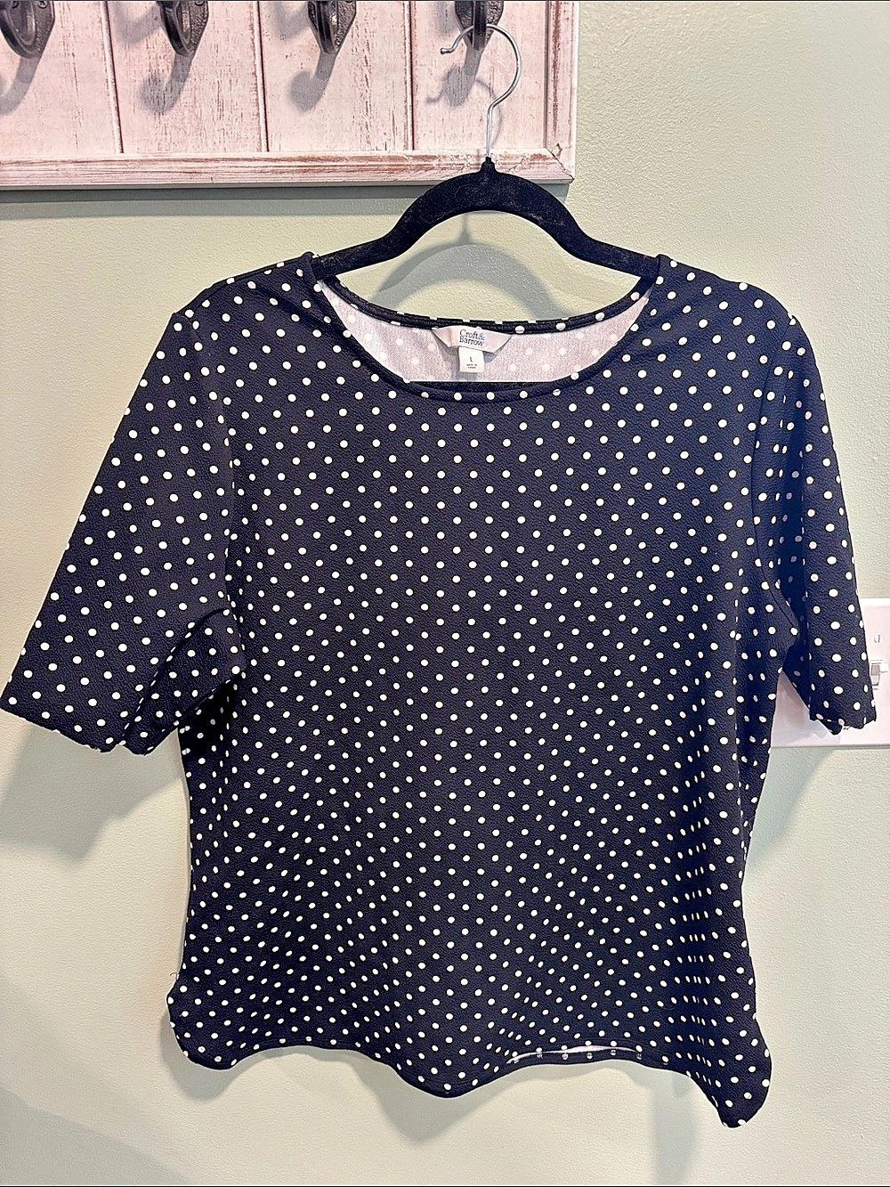 Croft & Barrow Polka Dot Short Sleeve Top in Black & White Large